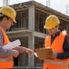 Técnicos en una reunión de obra revisando el acta de obra y sus acuerdos
