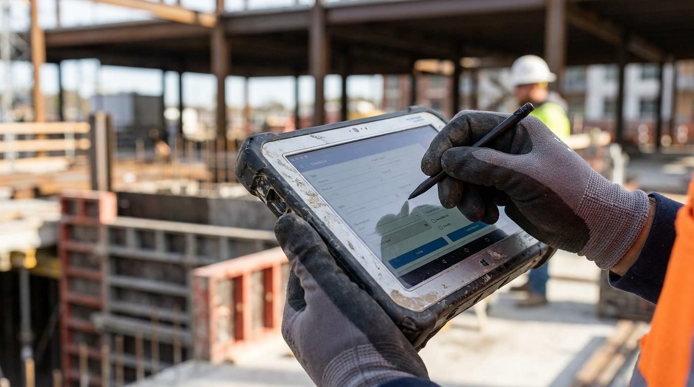 Parte de obra digital en una tablet para controlar los costes de la jornada