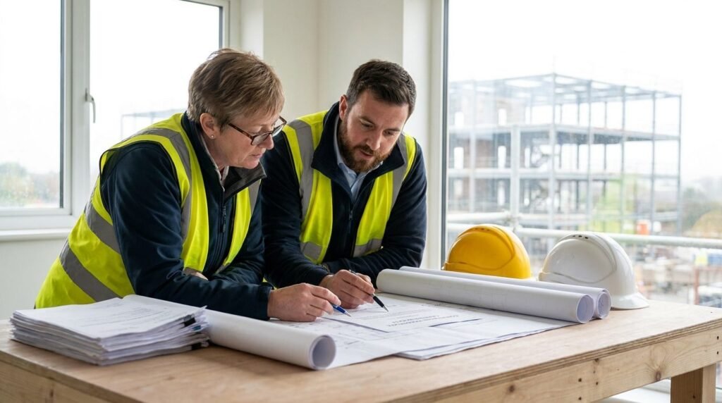 Dirección facultativa firmando la certificación de obra mensual en la construcción