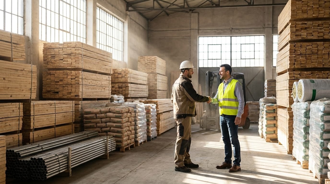 Comercial cerrando un acuerdo para vender a constructoras tras la prospección comercial
