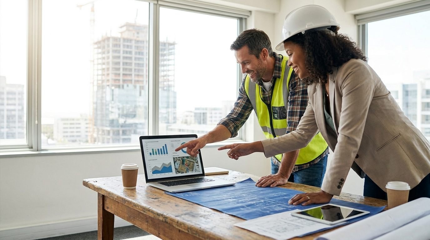 Equipo usando un software de gestión de obra para el control de costes