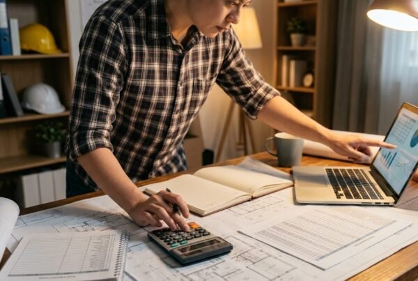 Técnico calculando gastos generales y beneficio industrial de un presupuesto de obra