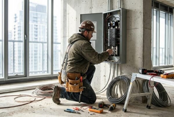 Empresas de instalación eléctrica montando el cuadro eléctrico en una obra nueva