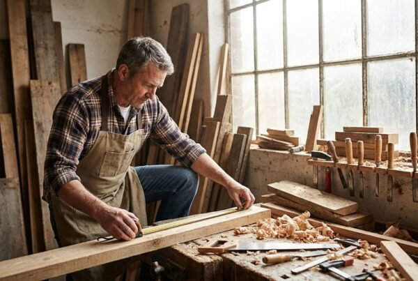 Empresas de carpintería: carpintero trabajando la madera en el taller