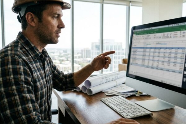 Software de presupuestos de construcción mostrando partidas de una obra en el ordenador
