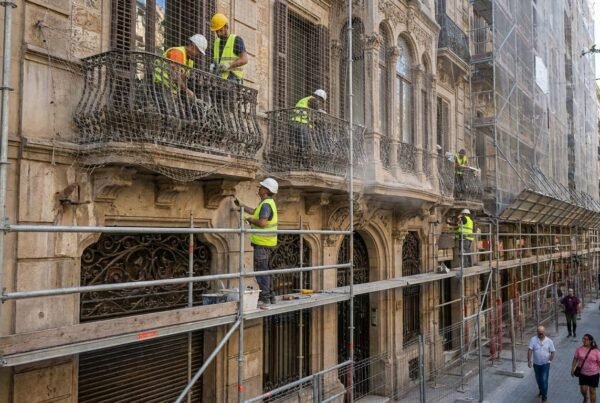 Empresas de construcción en Barcelona rehabilitando un edificio del Eixample