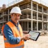 Jefe de obra con tablet calculando cómo hacer un presupuesto de obra en construcción
